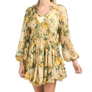 Cottagecore Babydoll Dress XS o.p.t. Floral Long Sleeve Ruffle Girlcore